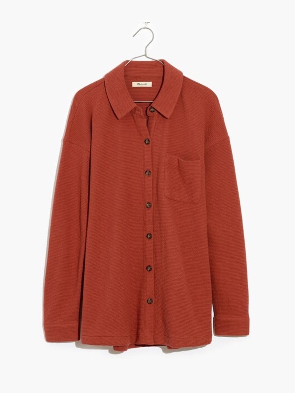 Madewell Textural Knit Shirt-Jacket Weathered Brick Rust Orange XS - Picture 5 of 13